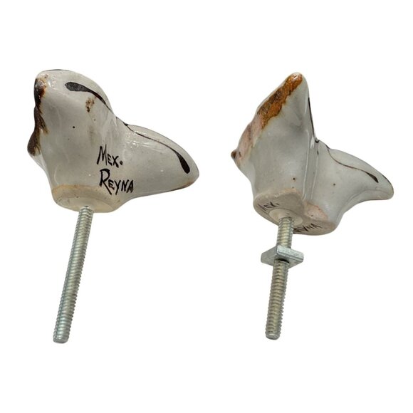 Hand-Painted Tonala Butterfly Ceramic Drawer Knobs Signed By Reyna  from Mexico - Picture 5 of 6